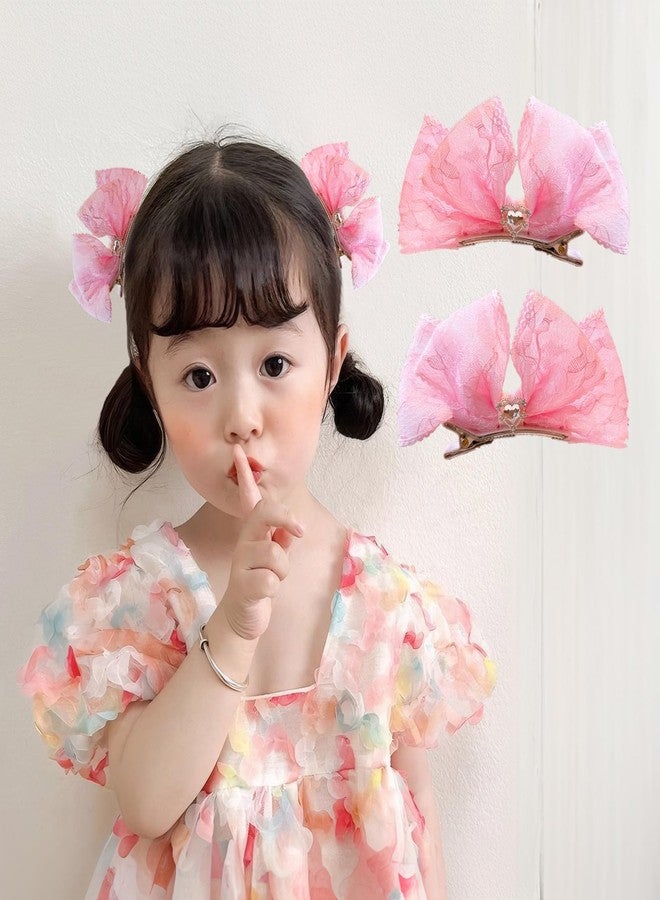 Rannyrena Elegant Lace Hair Bows for Girls Handmade Bowknot Hairpins with Heart Crystal Wedding Birthday Hair Accessories for Baby Infants Toddlers Kids (Pink) - Image 1